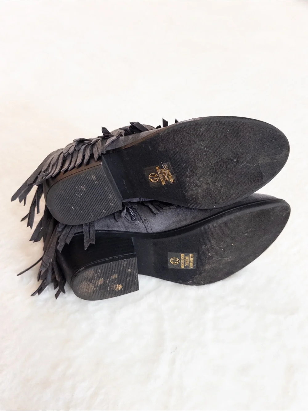 J. Adams Marrow Ankle Boot Dark Grey Charcoal Vegan Suede Fringe Booties 7.5